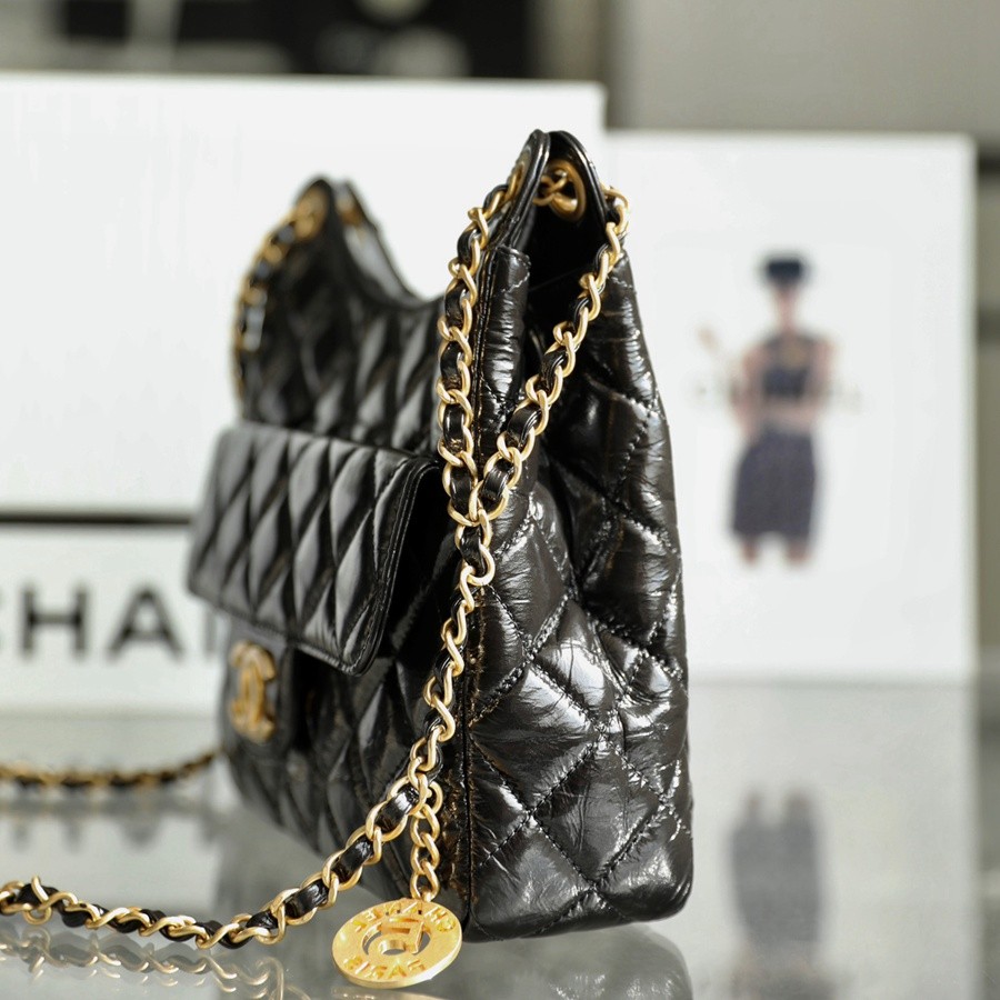 小香 23C早春新款天貓精靈 Hobo流浪包 中號黑色_3