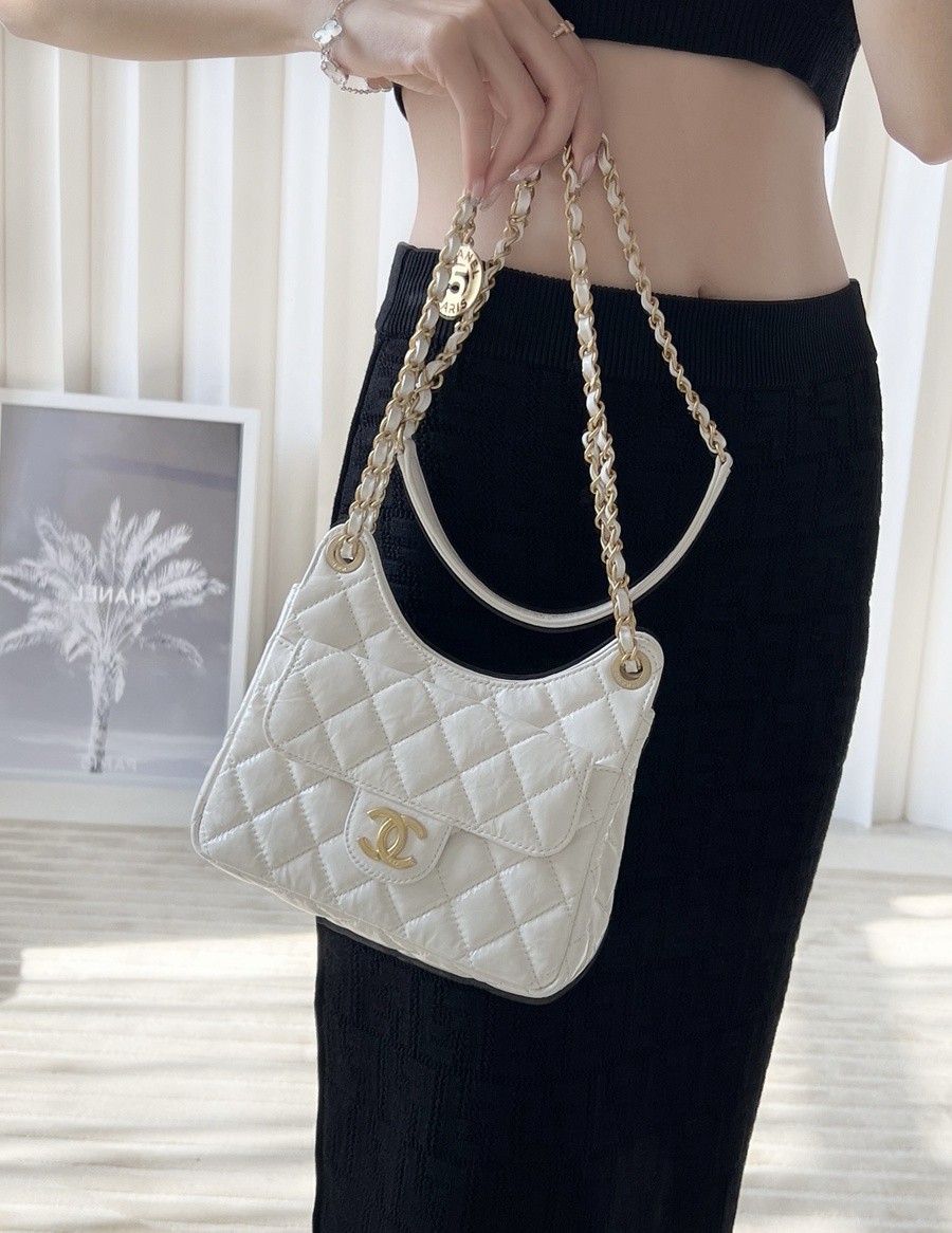 小香 23C早春油蠟皮天貓精靈 Hobo流浪包 小號白色_15