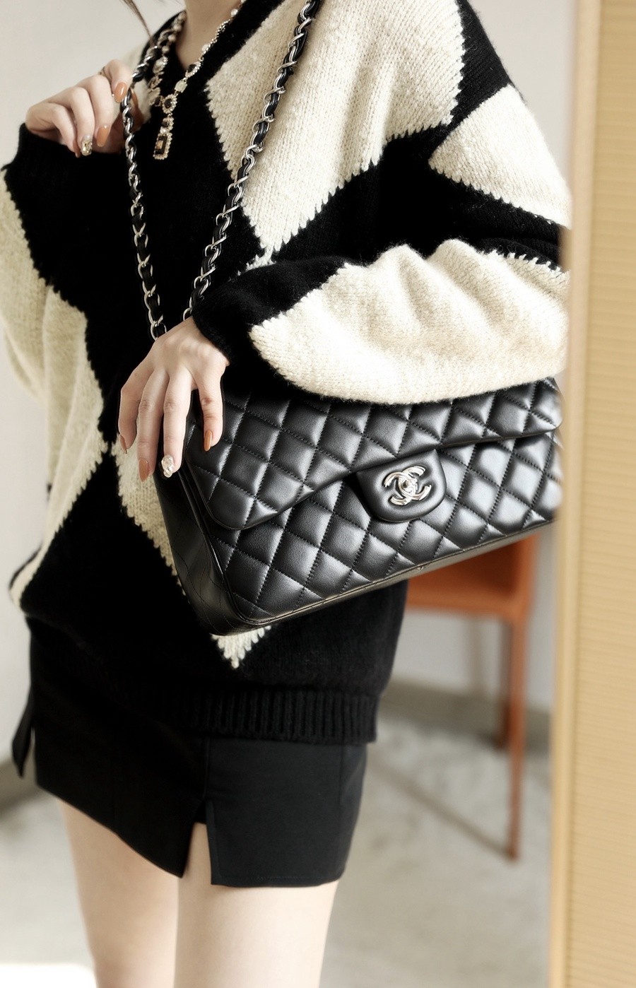 小香 cf30 羊皮黑色 銀扣_16