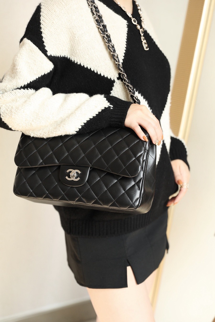 小香 cf30 羊皮黑色 銀扣_18