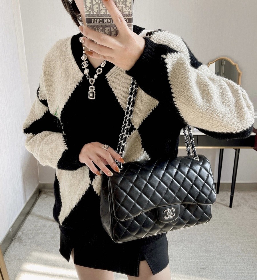 小香 cf30 羊皮黑色 銀扣_20