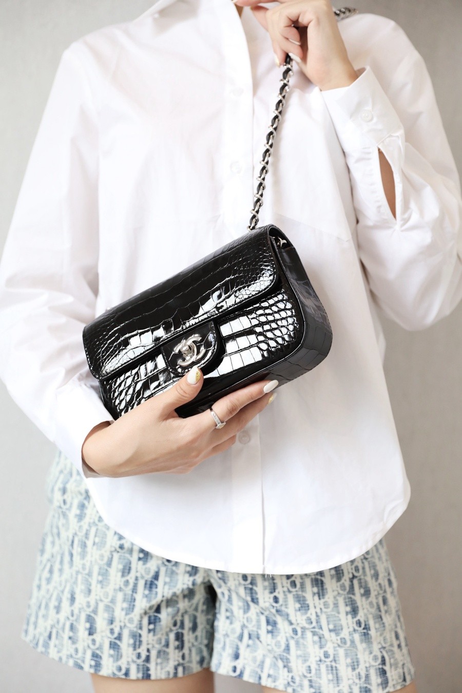 小香 CF大mini 美洲鱷稀有皮 黑銀_10