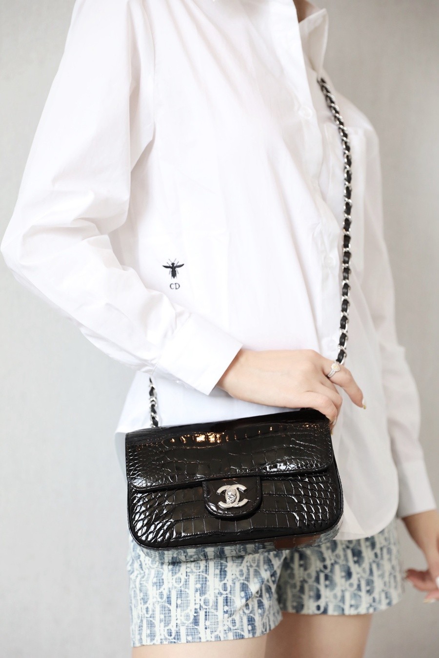 小香 CF大mini 美洲鱷稀有皮 黑銀_11