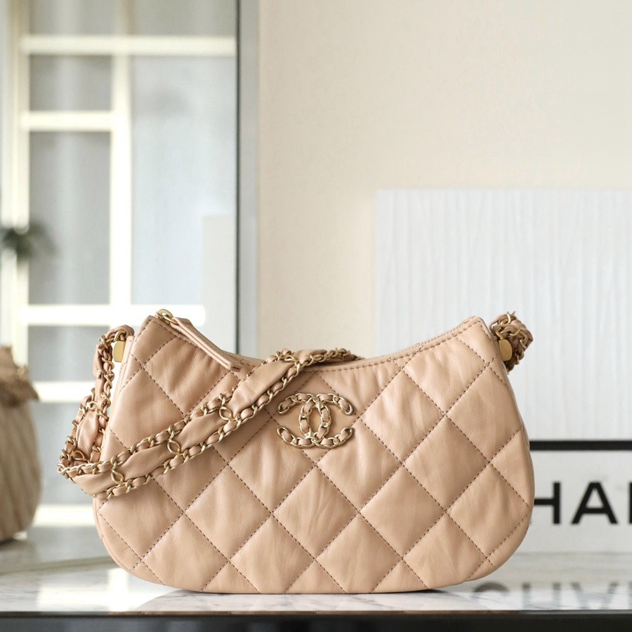 小香 19 Hobo腋下包 褶皺牛皮 杏色 大號_1