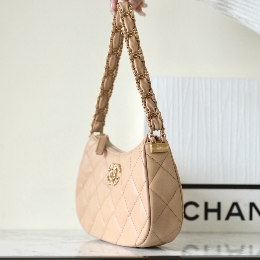 小香 19 Hobo腋下包 褶皺牛皮 杏色 大號_3