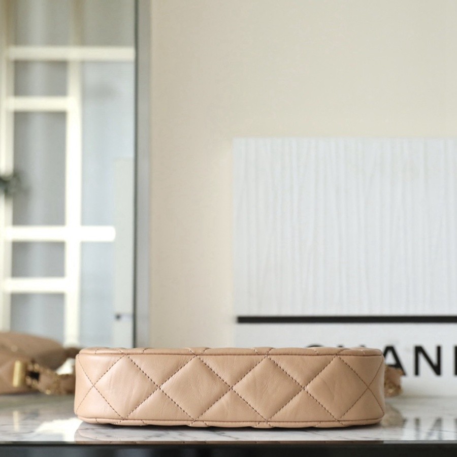 小香 19 Hobo腋下包 褶皺牛皮 杏色 大號_5