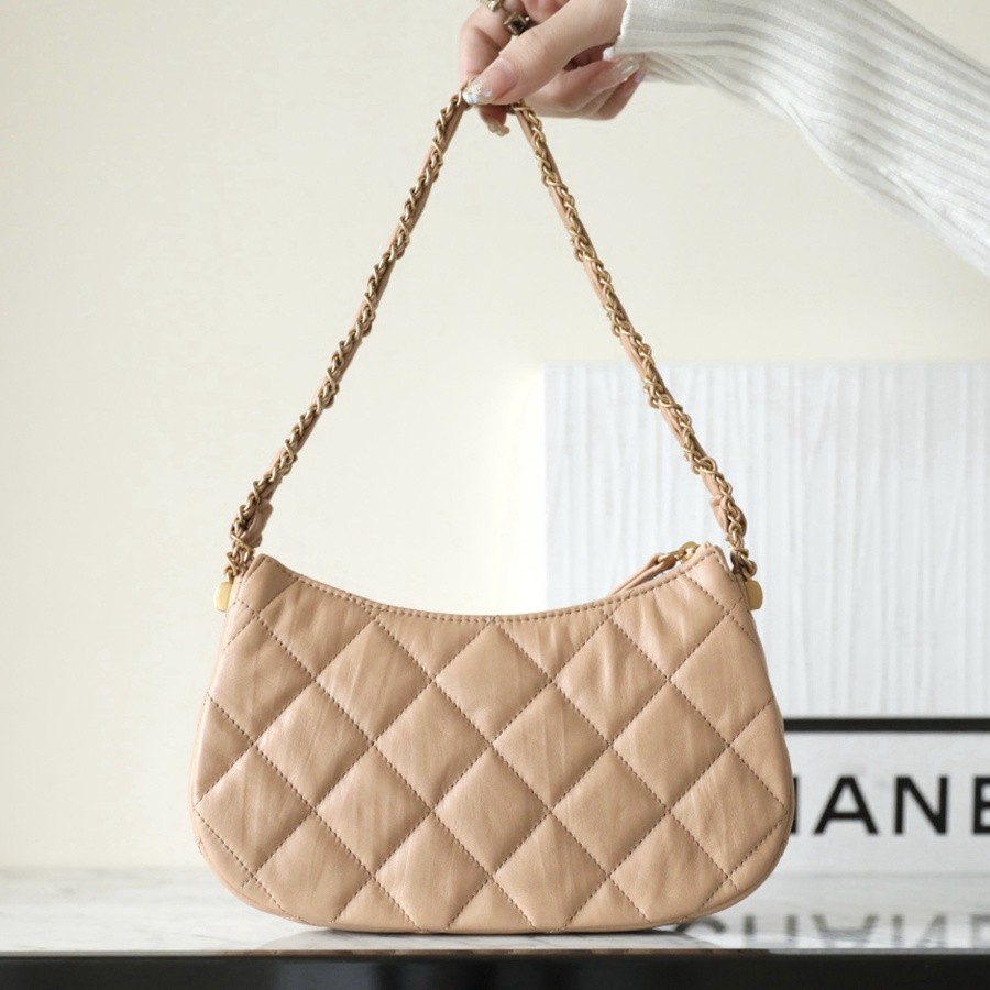 小香 19 Hobo腋下包 褶皺牛皮 杏色 大號_4