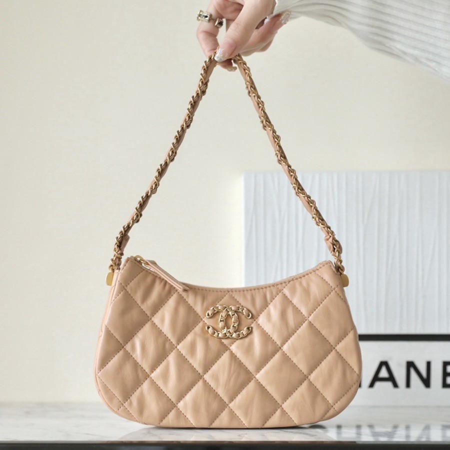 小香 19 Hobo腋下包 褶皺牛皮 杏色 大號_9