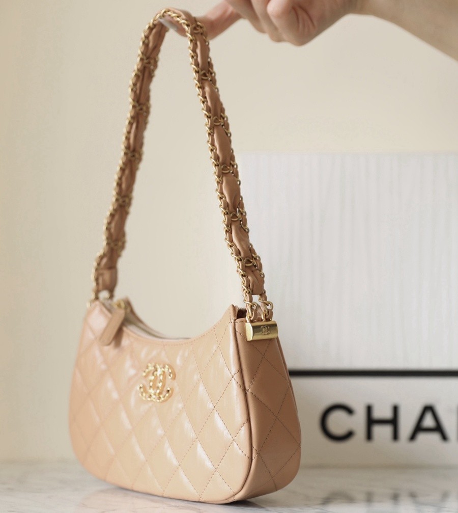 小香 19 Hobo腋下包 褶皺牛皮 杏色 小號_3