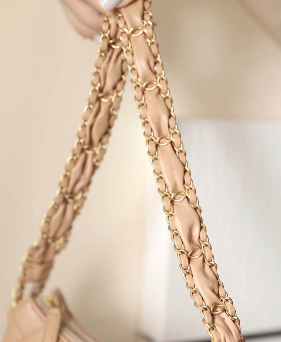 小香 19 Hobo腋下包 褶皺牛皮 杏色 小號_10