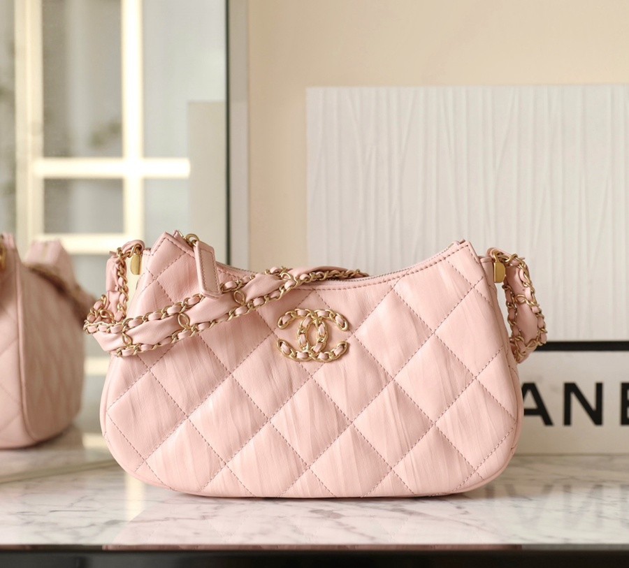 小香 19 Hobo腋下包 褶皺牛皮 粉色 大號_1