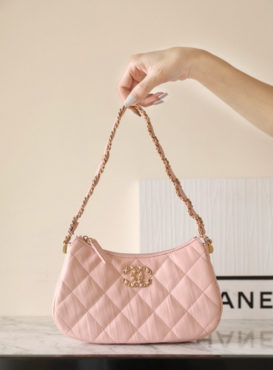 小香 19 Hobo腋下包 褶皺牛皮 粉色 大號_8