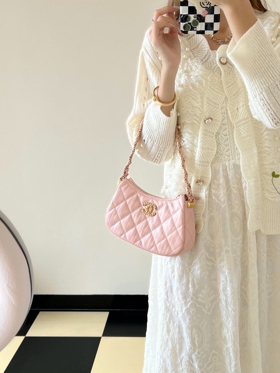 小香 19 Hobo腋下包 褶皺牛皮 粉色 大號_16