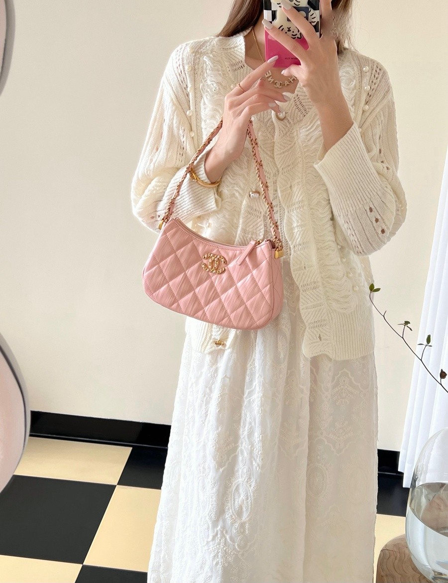 小香 19 Hobo腋下包 褶皺牛皮 粉色 大號_19