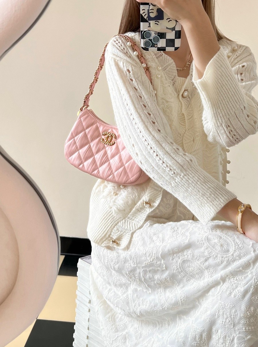 小香 19 Hobo腋下包 褶皺牛皮 粉色 大號_20