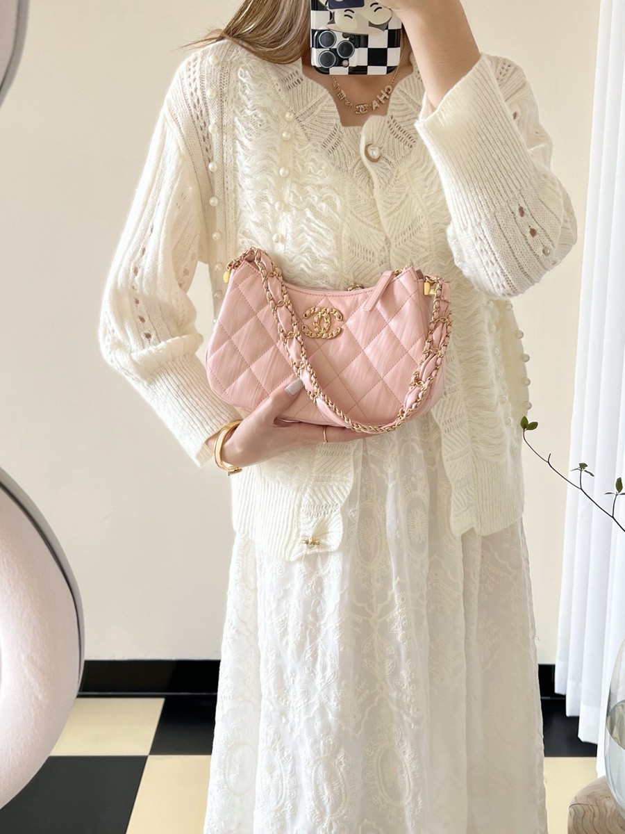 小香 19 Hobo腋下包 褶皺牛皮 粉色 大號_21