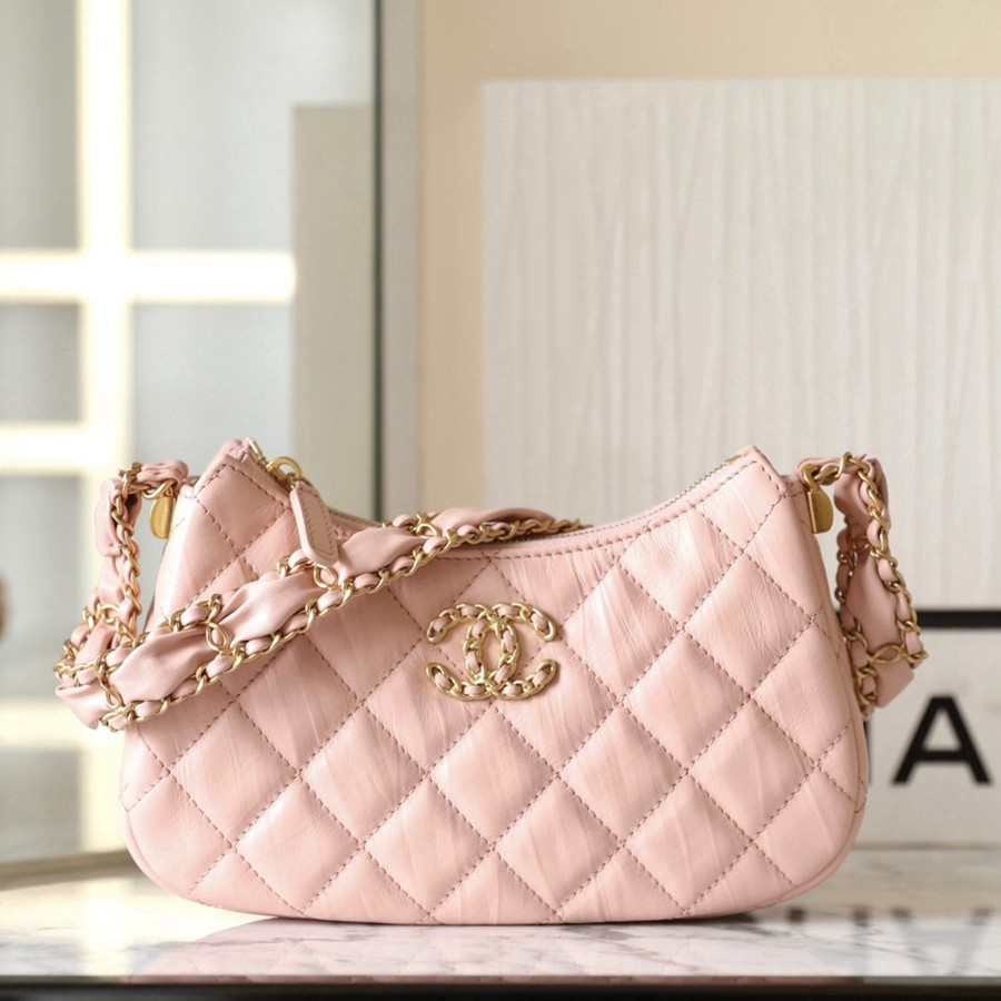 小香 19 Hobo腋下包 褶皺牛皮 粉色 小號_1