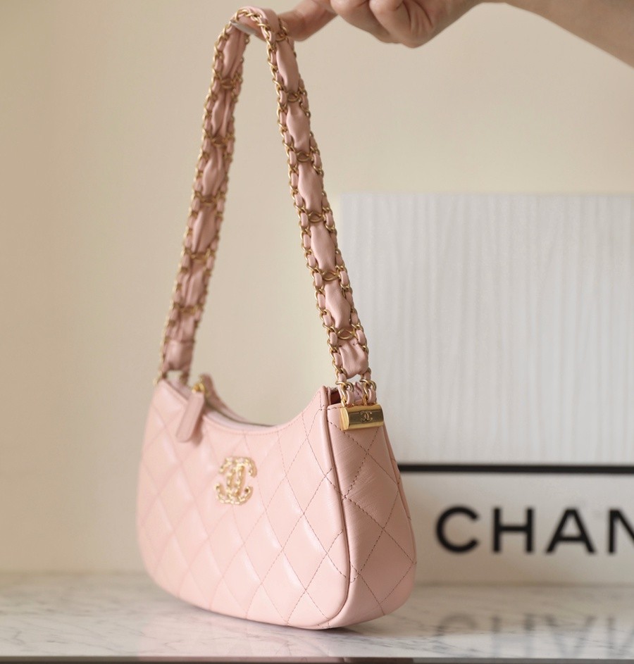 小香 19 Hobo腋下包 褶皺牛皮 粉色 小號_2