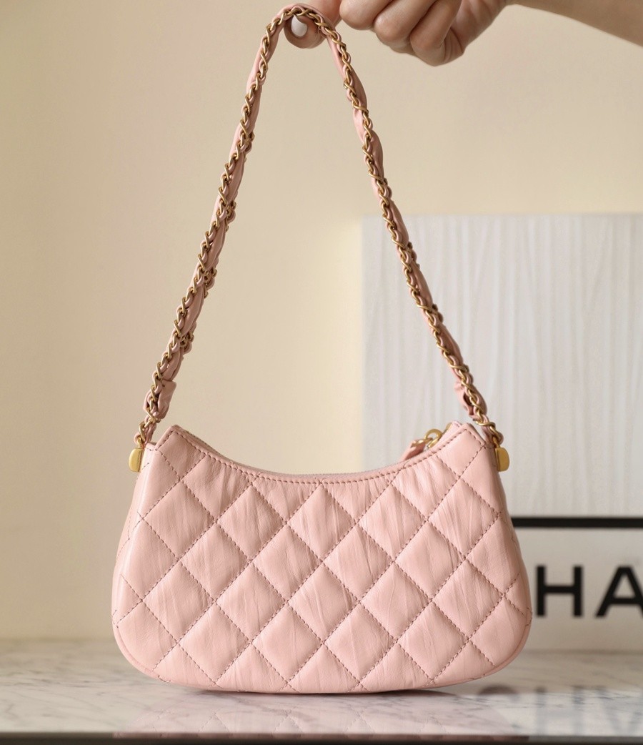 小香 19 Hobo腋下包 褶皺牛皮 粉色 小號_3