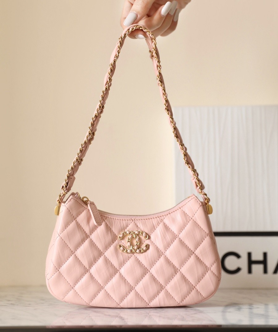 小香 19 Hobo腋下包 褶皺牛皮 粉色 小號_8