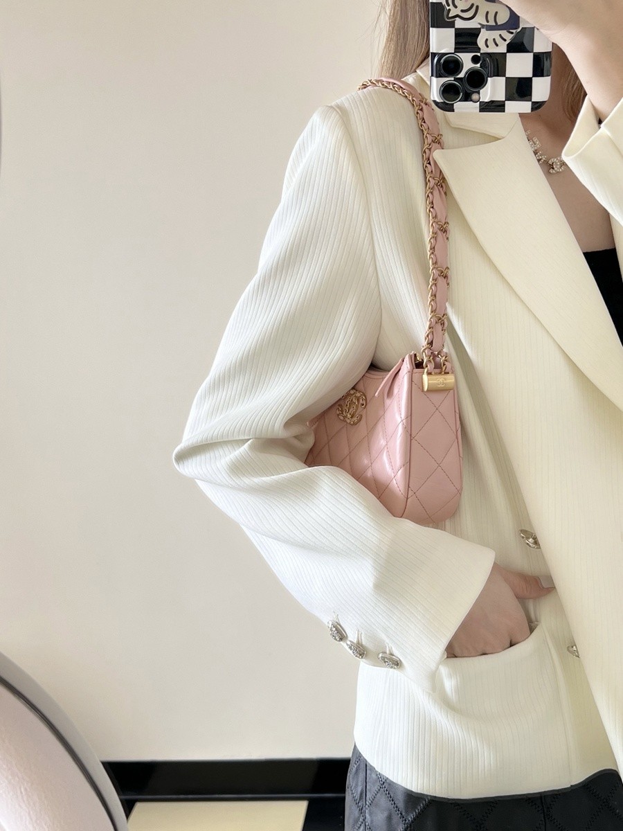 小香 19 Hobo腋下包 褶皺牛皮 粉色 小號_18