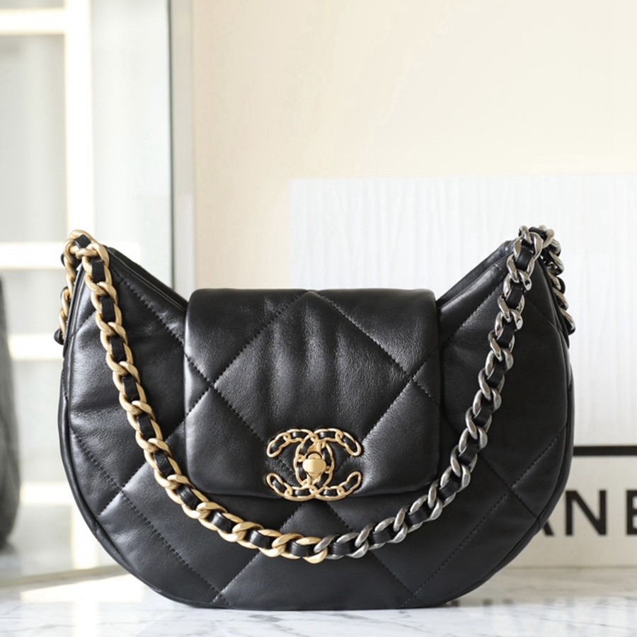 小香 24C早春新款19系Hobo流浪包 羊皮 黑金_1