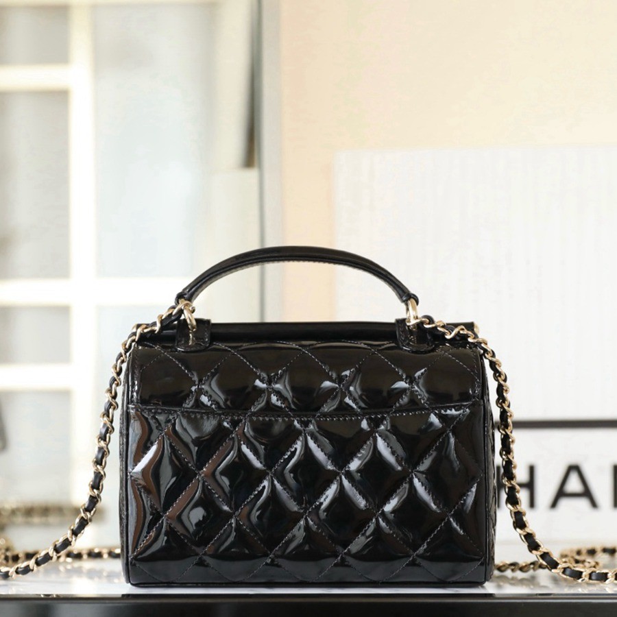 23k秋冬 手柄漆皮盒子包 黑色_3