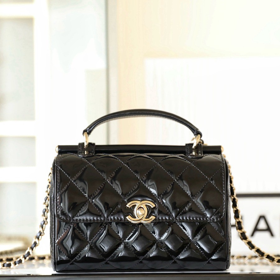 23k秋冬 手柄漆皮盒子包 黑色_1