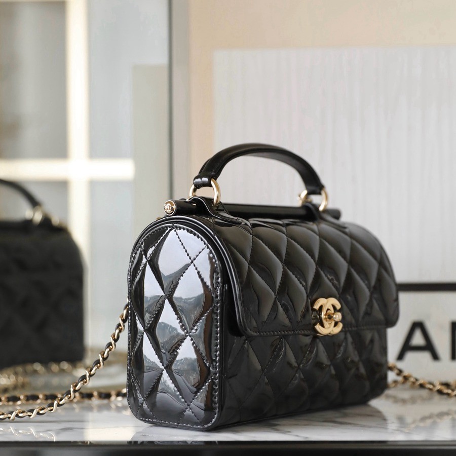 23k秋冬 手柄漆皮盒子包 黑色_2