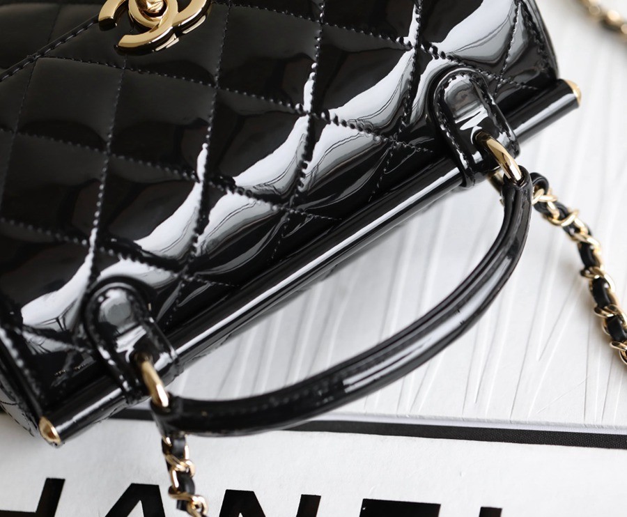 23k秋冬 手柄漆皮盒子包 黑色_8