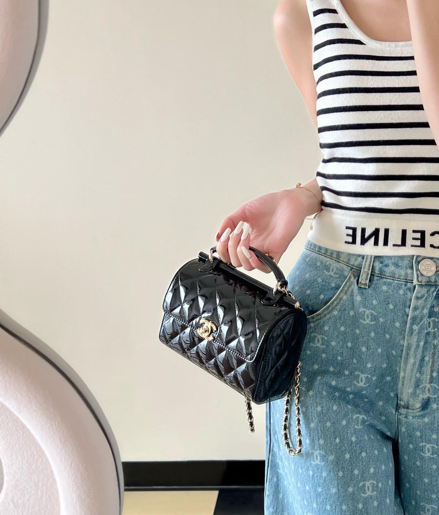 23k秋冬 手柄漆皮盒子包 黑色_21