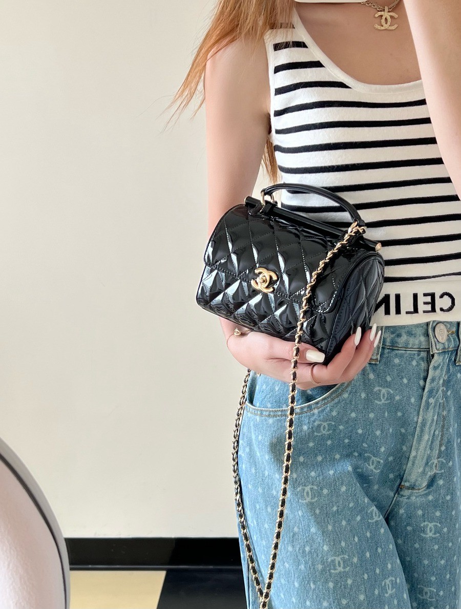 23k秋冬 手柄漆皮盒子包 黑色_22