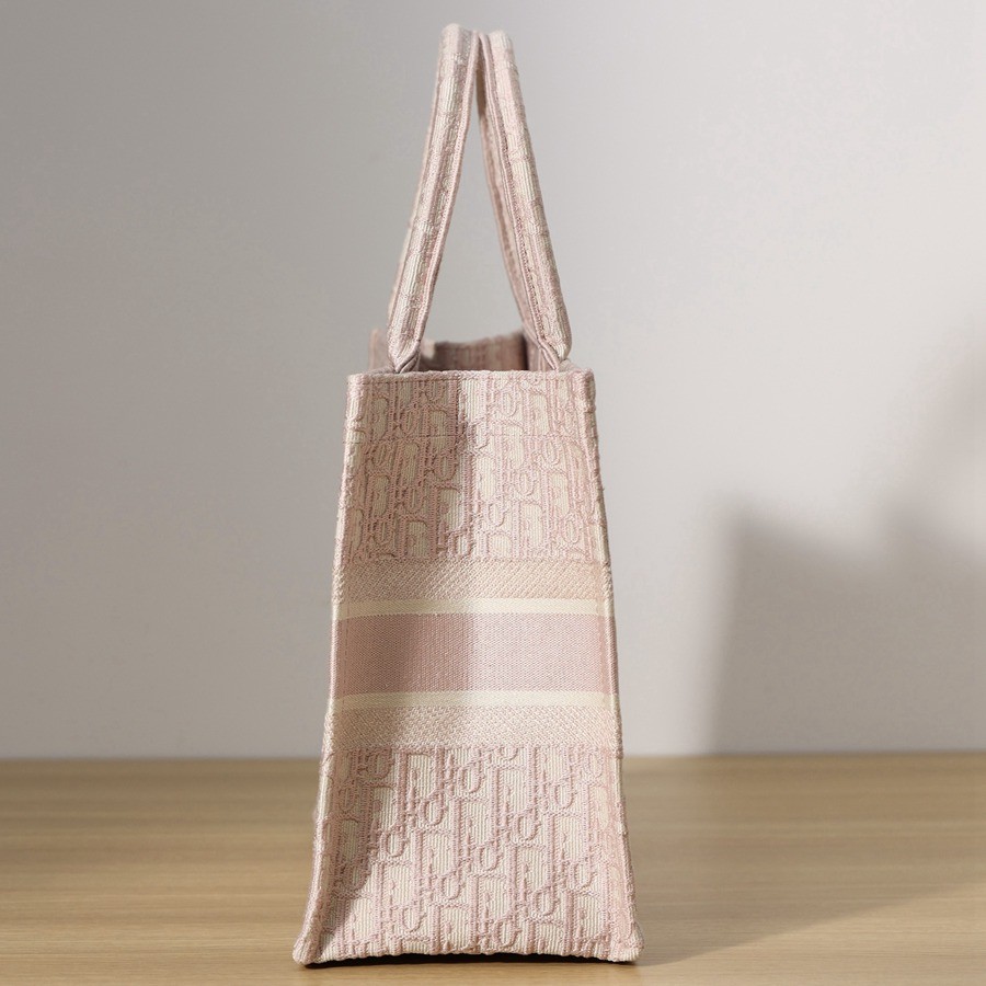 中號book tote系列女士玫瑰粉色老花刺繡手提托特包_3