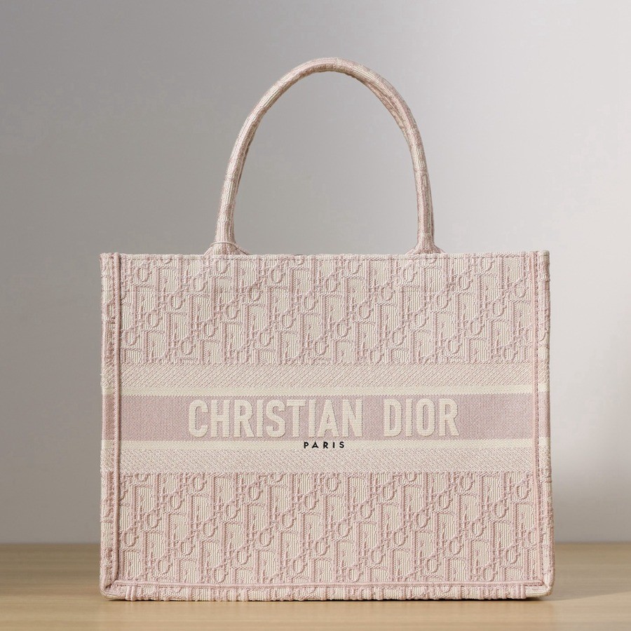 中號book tote系列女士玫瑰粉色老花刺繡手提托特包_1