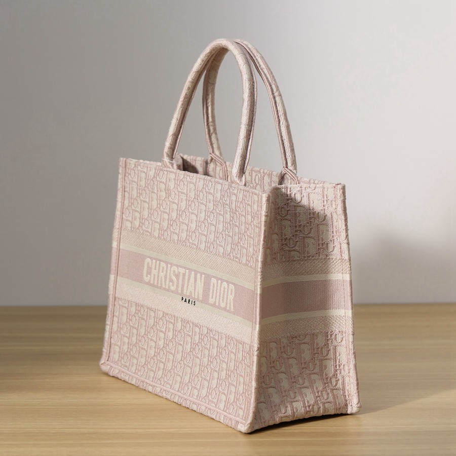 中號book tote系列女士玫瑰粉色老花刺繡手提托特包_2