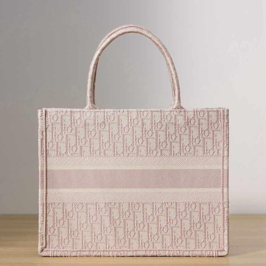 中號book tote系列女士玫瑰粉色老花刺繡手提托特包_5