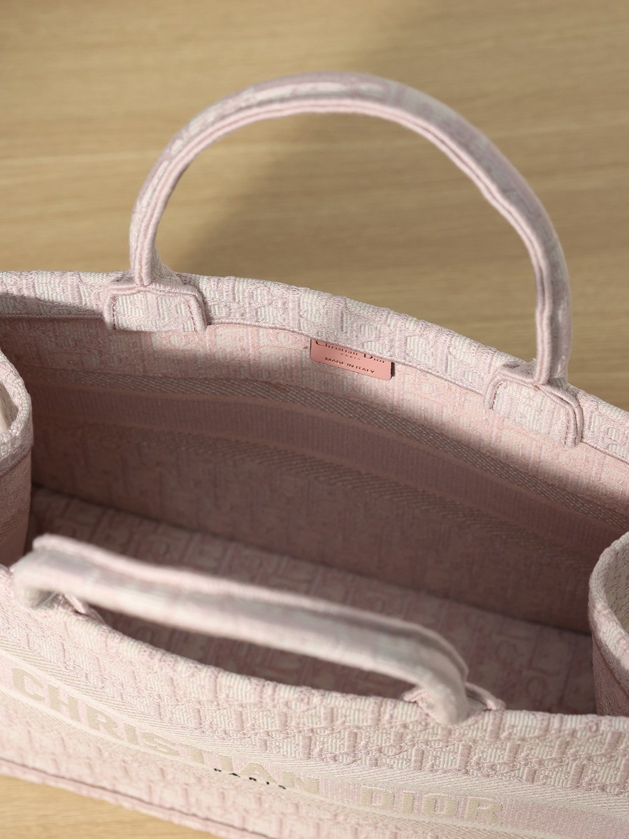 中號book tote系列女士玫瑰粉色老花刺繡手提托特包_14