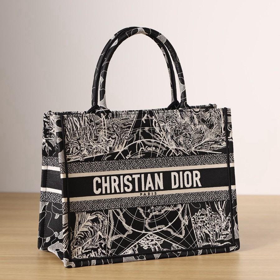 中號BOOK TOTE手袋黑色和白色 Dior Around the World 圖案刺繡_2