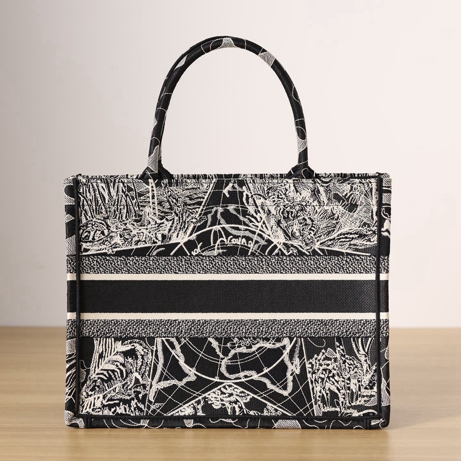 中號BOOK TOTE手袋黑色和白色 Dior Around the World 圖案刺繡_4