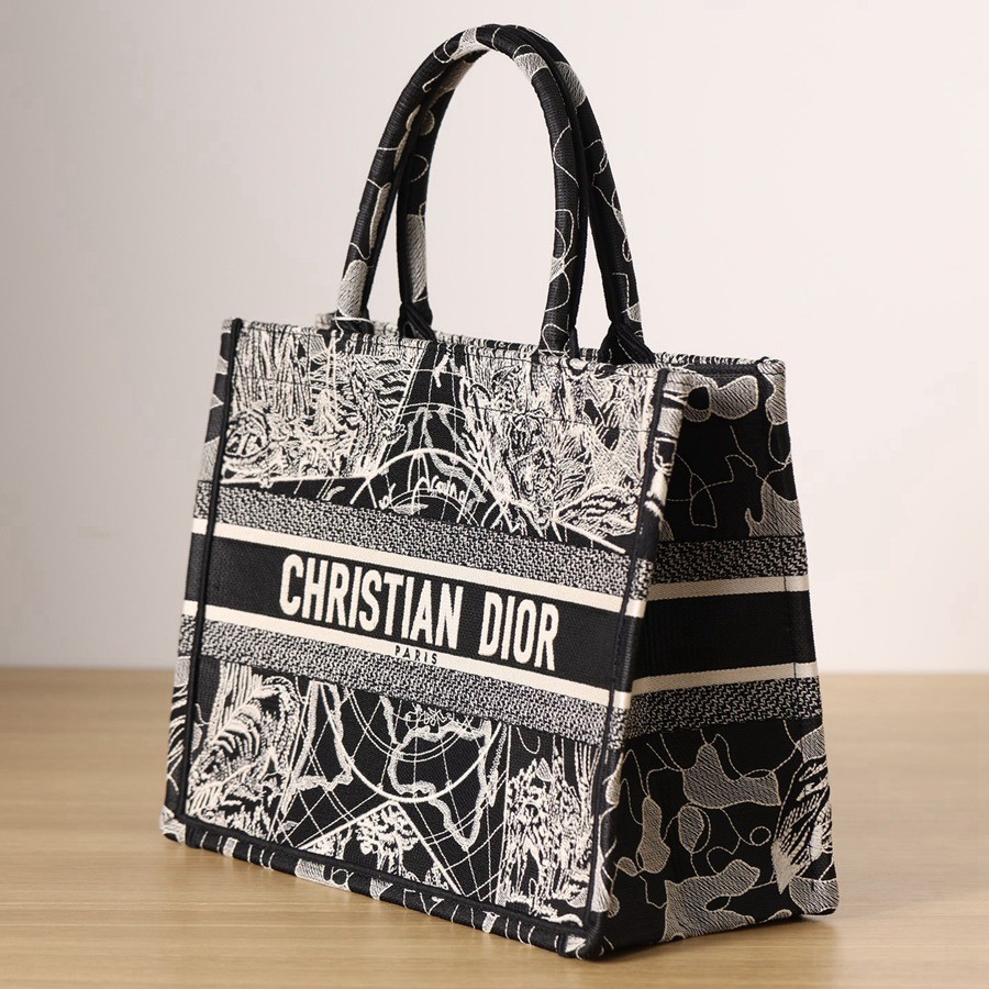 中號BOOK TOTE手袋黑色和白色 Dior Around the World 圖案刺繡_3