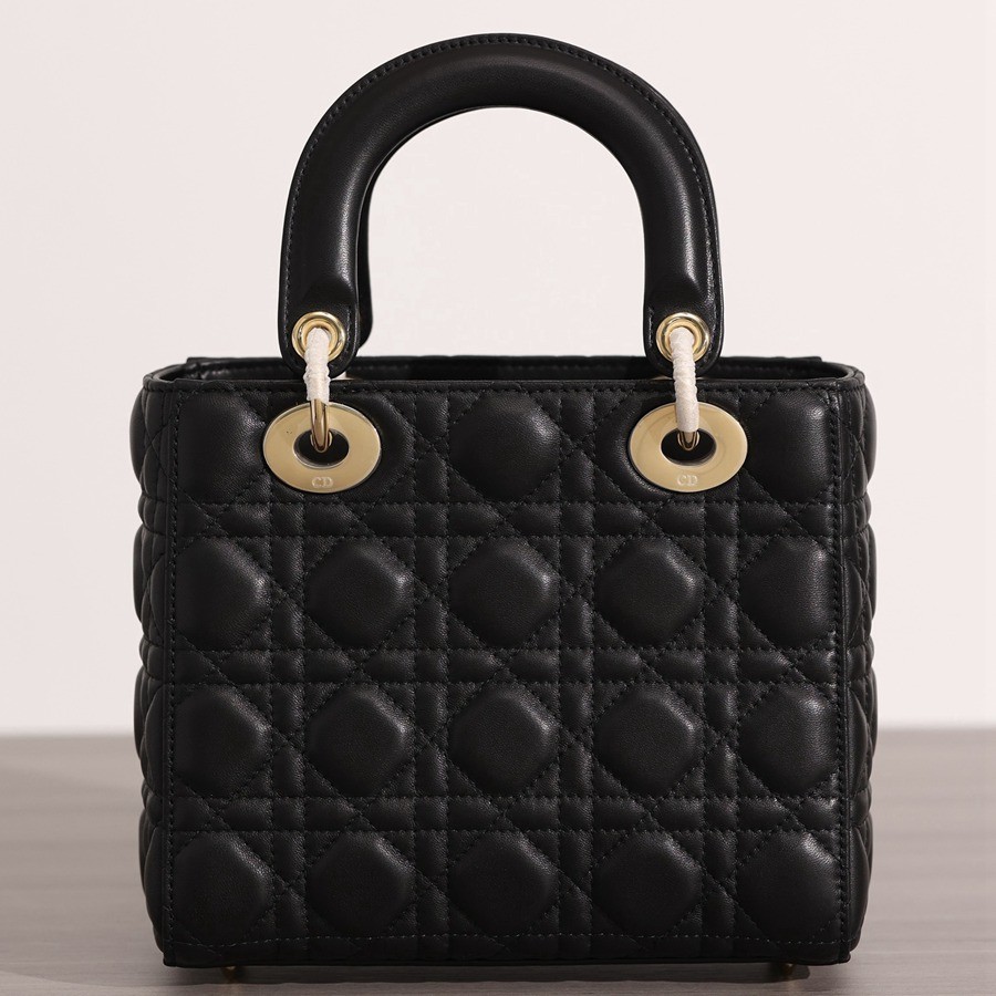 小號 LADY DIOR MY ABCDIOR 四格戴妃包黑色羊皮金扣_4