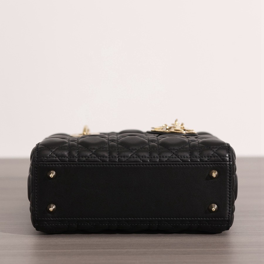 小號 LADY DIOR MY ABCDIOR 四格戴妃包黑色羊皮金扣_5