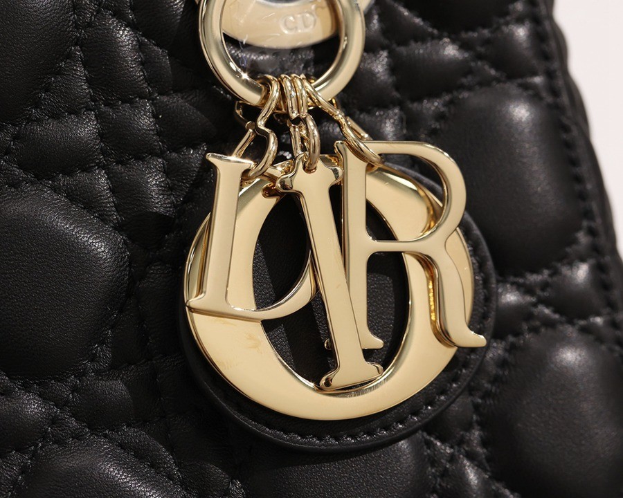 小號 LADY DIOR MY ABCDIOR 四格戴妃包黑色羊皮金扣_7