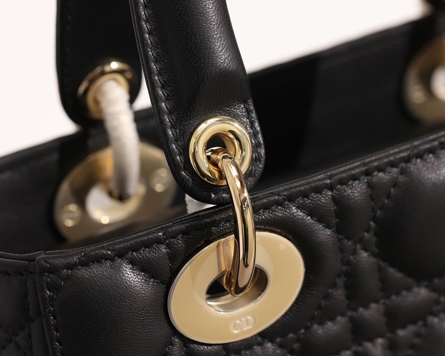 小號 LADY DIOR MY ABCDIOR 四格戴妃包黑色羊皮金扣_10