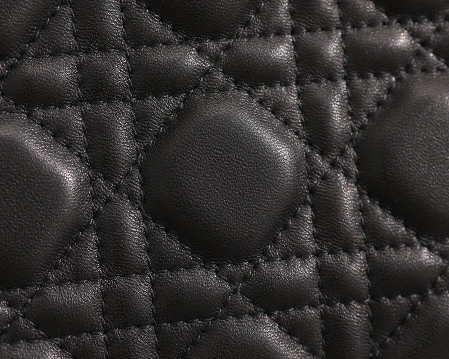 小號 LADY DIOR MY ABCDIOR 四格戴妃包黑色羊皮金扣_12