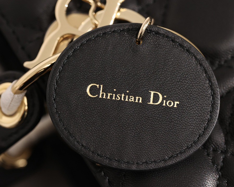 小號 LADY DIOR MY ABCDIOR 四格戴妃包黑色羊皮金扣_11
