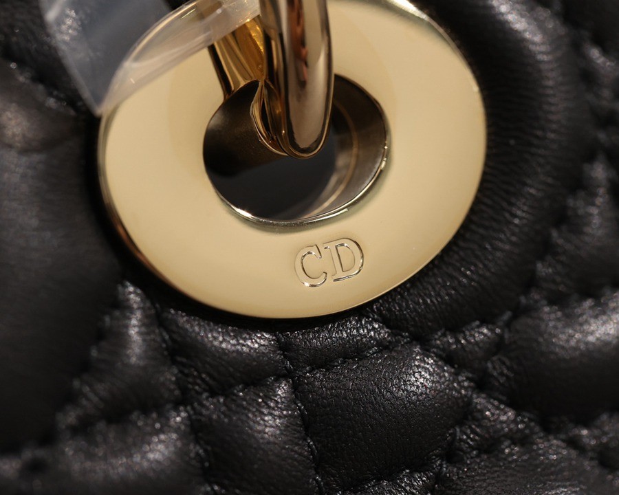 小號 LADY DIOR MY ABCDIOR 四格戴妃包黑色羊皮金扣_13