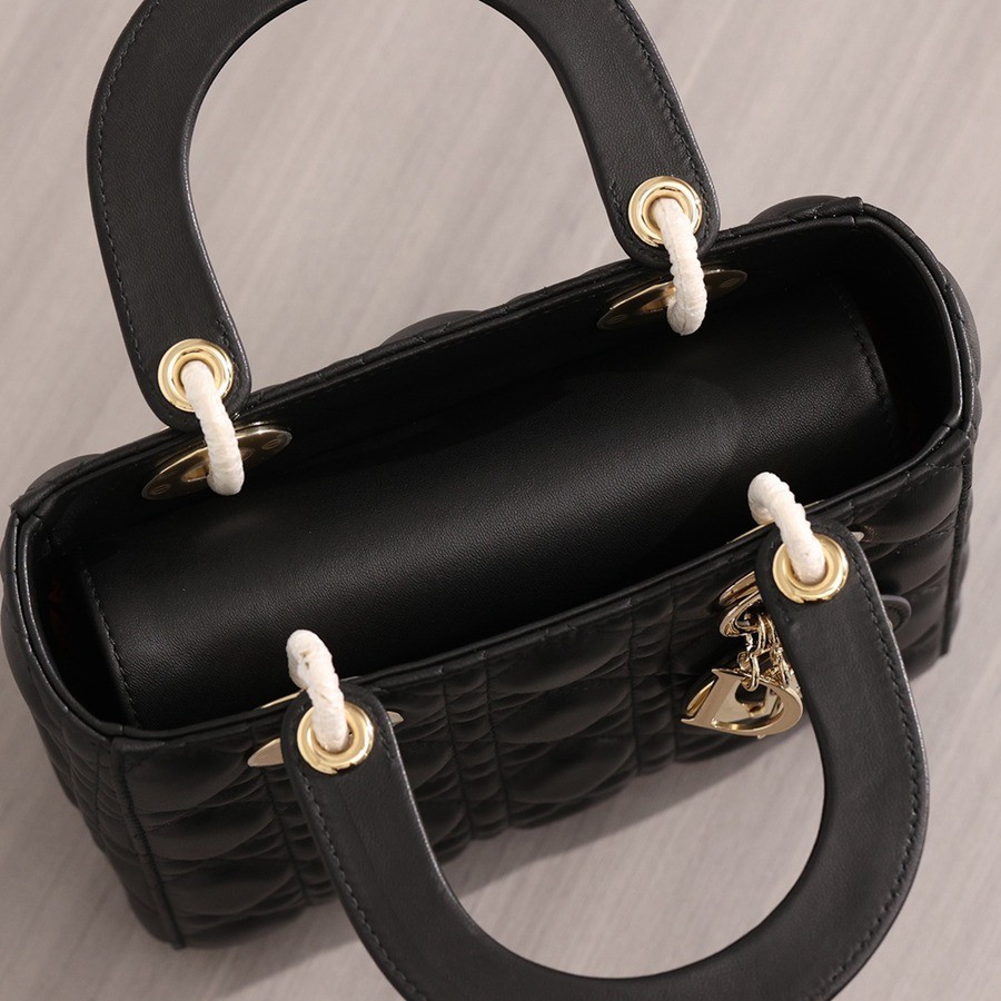 小號 LADY DIOR MY ABCDIOR 四格戴妃包黑色羊皮金扣_14