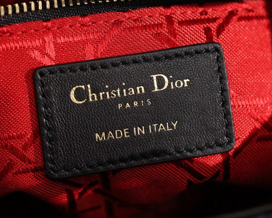 小號 LADY DIOR MY ABCDIOR 四格戴妃包黑色羊皮金扣_16