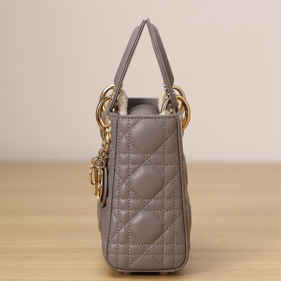 迷你 LADY DIOR 手袋 大象灰色羊皮革藤格紋_5